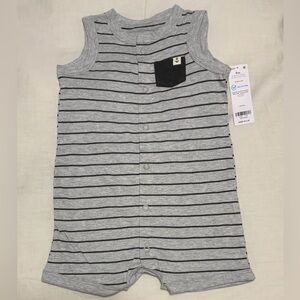 Carter's Baby Boy Gray and Black Striped sleeveless Snap-Up Bodysuit Romper